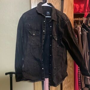 black zara distressed denim jacket
